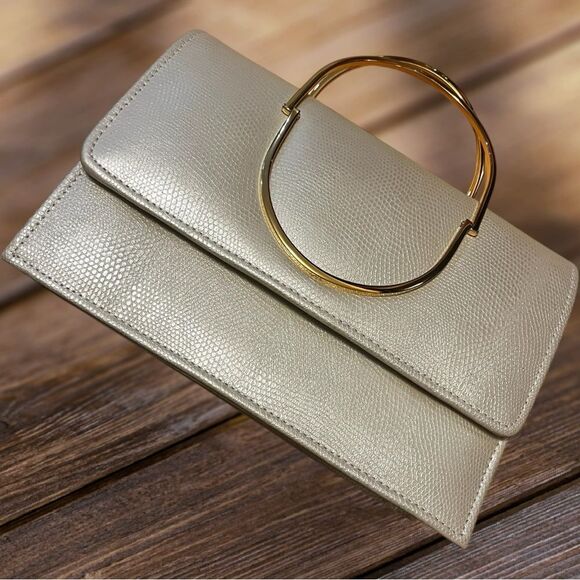 Y&S Ivory with Gold Tone Chain Shoulder Cross Body Clutch Bag - Picture 3 of 15